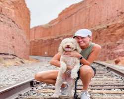 The actress has adopted a cute dog who accompanies her wherever she goes.